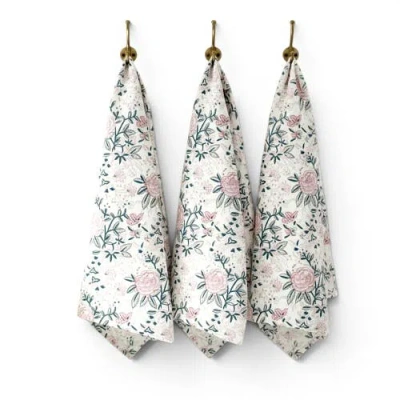 Butterfly & Bee Hand Block Print Kitchen Towel With Hanging Loop In Blush