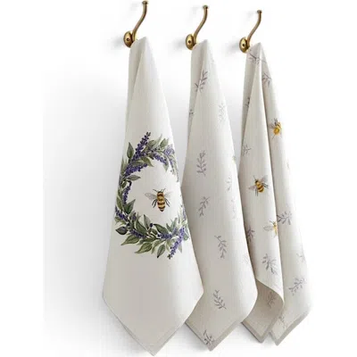Butterfly & Bee Linen Kitchen Towel Set In Lavender