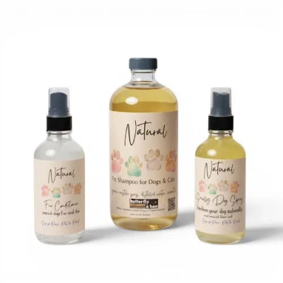 Butterfly & Bee Natural Pet Care Kit Organic Dog Shampoo, Paw Balm & Fur Conditioning Spray