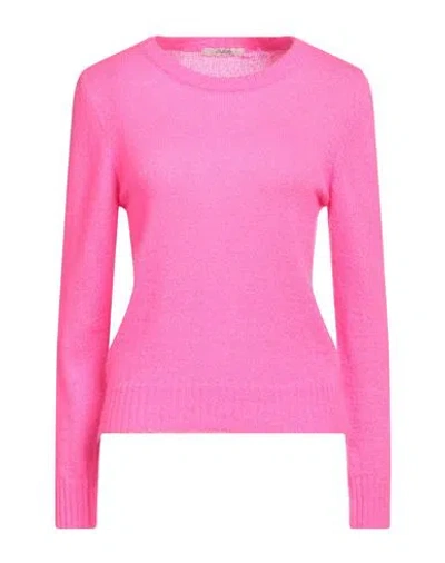 Butterfly Woman Sweater Fuchsia Size M Mohair Wool, Wool, Acrylic In Pink