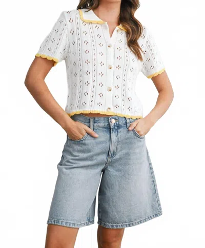 Buttermelon Ada Pointelle Knit Top In Ivory In Multi