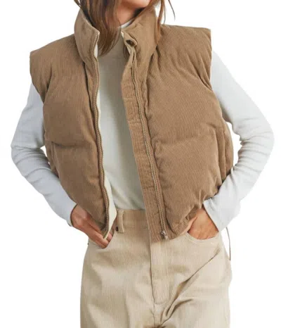 Buttermelon Adoreme Corduroy Puffer Vest In Camel In Beige