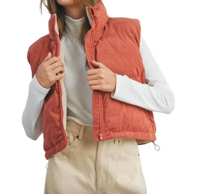 Buttermelon Adoreme Corduroy Puffer Vest In Red In Pink