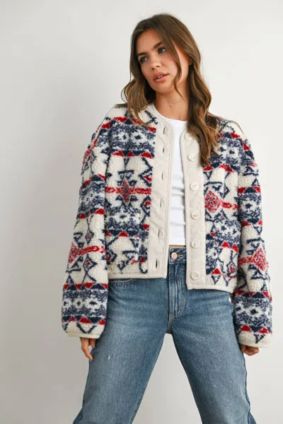 Buttermelon Asher Graphic Fleece Jacket In Ivory / Navy In Multi