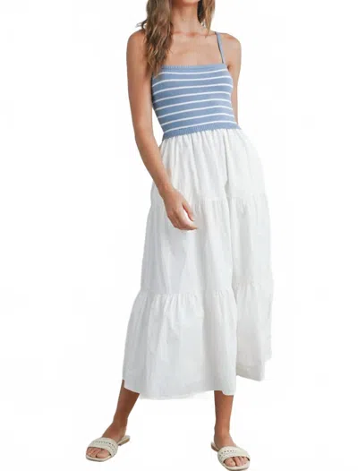 Buttermelon Belle Knit Top Maxi Dress In Blue / White