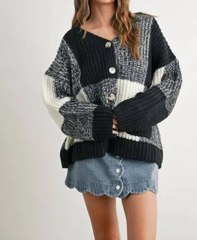 Buttermelon Checkered Cardigan In Checkered Black In Multi