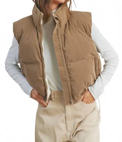 Buttermelon Corduroy Puffer Vest In Camel