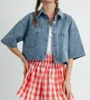 Buttermelon Denim Cropped Short Sleeve Jacket In Medium Wash