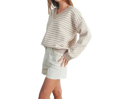 Buttermelon Frenchy Checker Pattern Drop Shoulder Sweater In Tan, Cream In Multi