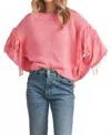 Buttermelon Fringe Sleeves Sweater In Pink