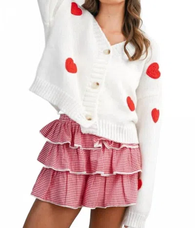 Buttermelon Heart Pattern Cropped V-neck Cardigan In White