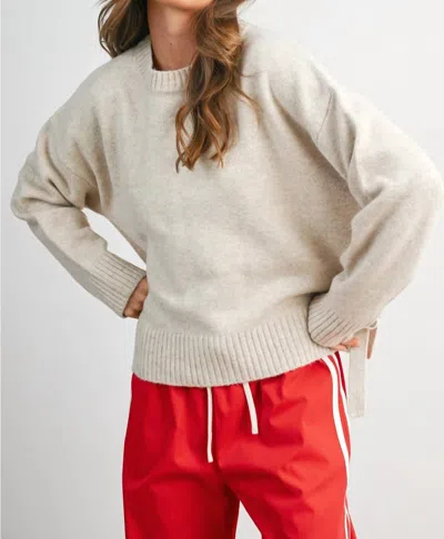Buttermelon Kennedy Tie Split-hem Sweater In Taupe In Gray