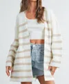 Buttermelon Knitted Stripe Maxi Cardigan In Ivory