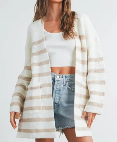 Buttermelon Knitted Stripe Maxi Cardigan In Ivory