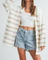 Buttermelon Knitted Stripe Maxi Cardigan In Ivory / Taupe In Neutral