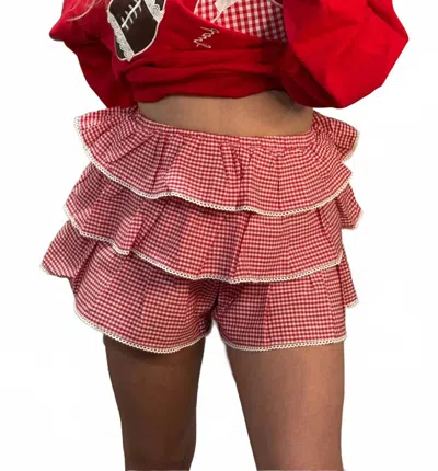 Buttermelon Leila Tiered Gingham Ruffle Mini Skort In Red / Ivory In Multi