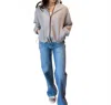 Buttermelon Mel Collared Zip Front Drawstring Jacket In Brown In Multi