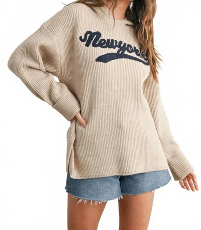 Buttermelon New York Embroidered Hooded Sweater In Taupe In Neutral