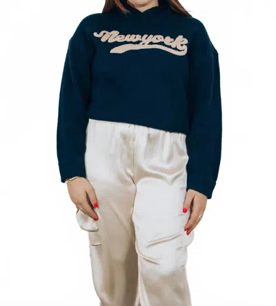 Buttermelon New York Long Sleeve Hoodie In Navy In Blue