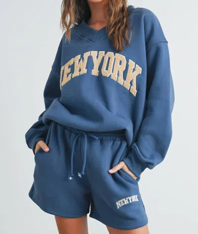 Buttermelon New York V-neck Sweatshirt In Navy