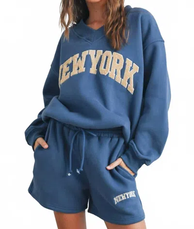 Buttermelon New York V-neck Sweatshirt In Navy In Blue