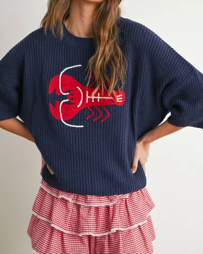 Buttermelon Oversized Printed Sweater With Lobster Graphic In Navy Multi In Blue