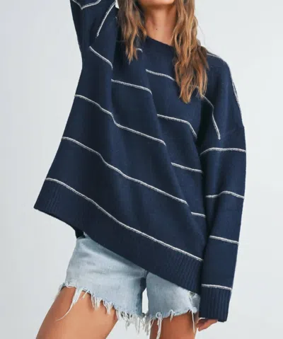 Buttermelon Pinstripe Oversized Knit Sweater In Navy In Blue