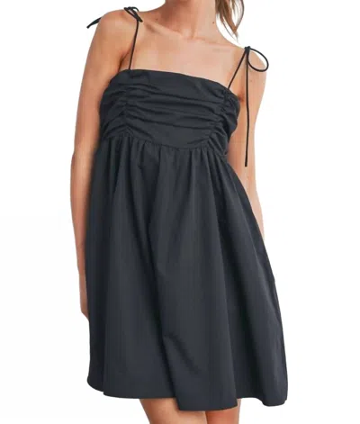 Buttermelon Poplin Shirring Bust Detail Self Strap Dress In Black