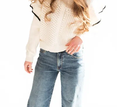 Buttermelon Ruffled Shoulder Knitted Sweater In Ivory In Multi