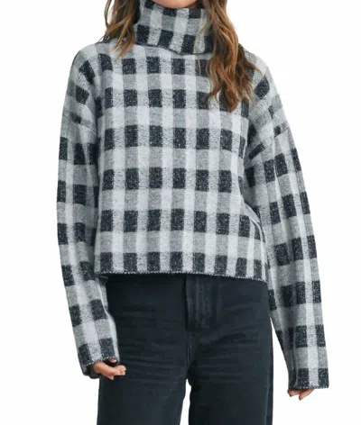Buttermelon Sanders Check Turtleneck Sweater Top In Grey In Gray