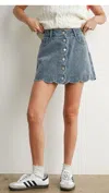 Buttermelon Scallop Edge Button-up Skirt In Denim