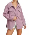 Buttermelon Solid Corduroy Shacket In Violet