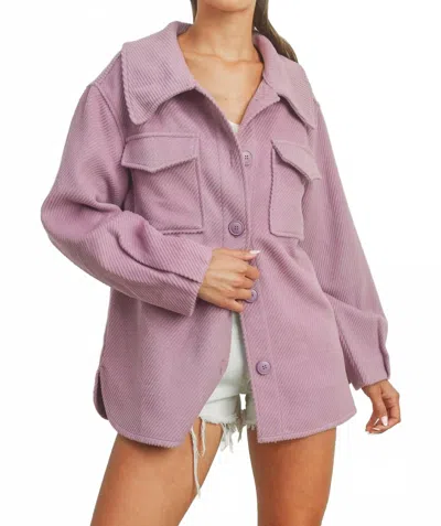Buttermelon Solid Corduroy Shacket In Violet In Purple