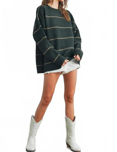 Buttermelon Striped Cozy Knit Sweater In Olive In Green