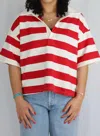 Buttermelon Striped Oversized Polo Shirt In Ivory/red In Multi