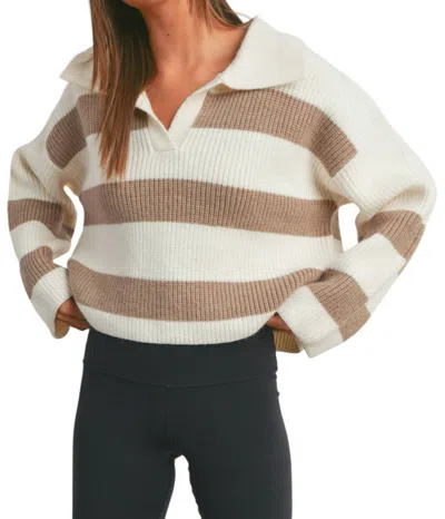Buttermelon Striped Wide Collar Sweater In Ivory/taupe In Brown