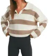 Buttermelon Striped Wide Collar Sweater In Ivory/taupe In Multi