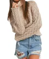 Buttermelon Thick Braid With Turtle Neck Long Sleeve Sweater In Taupe In Grey