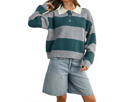 Buttermelon Tidepool Striped Sweater Top In Teal In Green