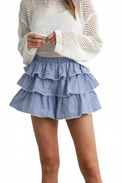 Buttermelon Tiered Ruffle Mini Skort In Blue / Ivory In Multi