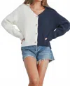 Buttermelon Two Tone V-neck Cardigan In Ivory/navy
