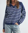 Buttermelon V Neck Cozy Sweater In Navy In Blue