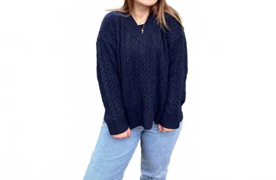 Buttermelon V-neck Oversized Sweater In Navy In Blue