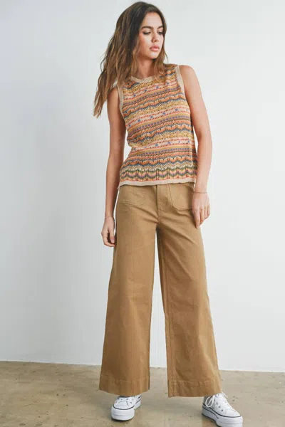 Buttermelon Wide Leg Long Length Pants In Khaki In Brown
