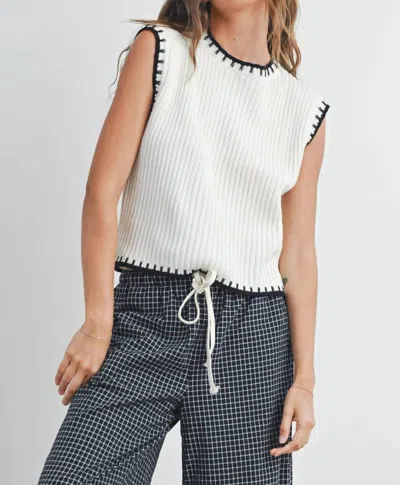 Buttermelon Women's Solid Cap Sleeve Sweater Vest In Ivory/black In Multi