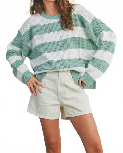 Buttermelon Women's Striped Long Sleeve Sweater In Ivory Sage In Multi
