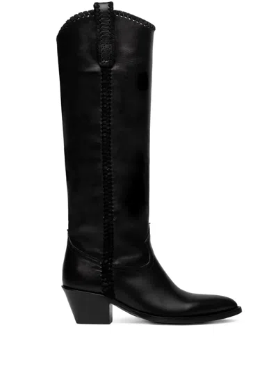 Buttero 40mm Pointed-toe Leather Boots In Black