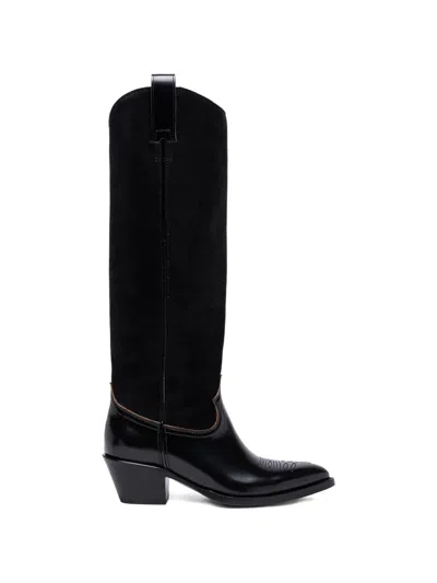 Buttero Annie Suede-panel Cowboy Boots In Black