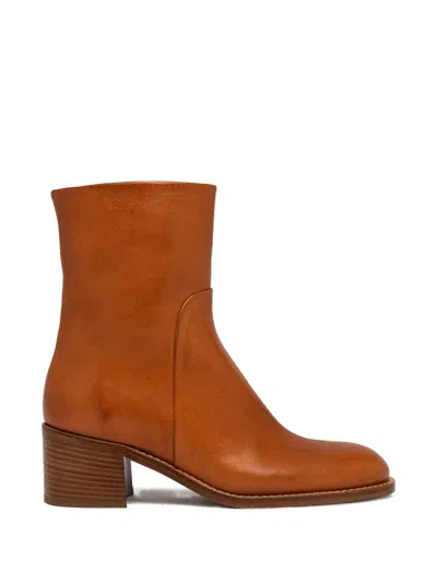 Buttero Bolgheri Zipped Block-heel Ankle Boots In Brown