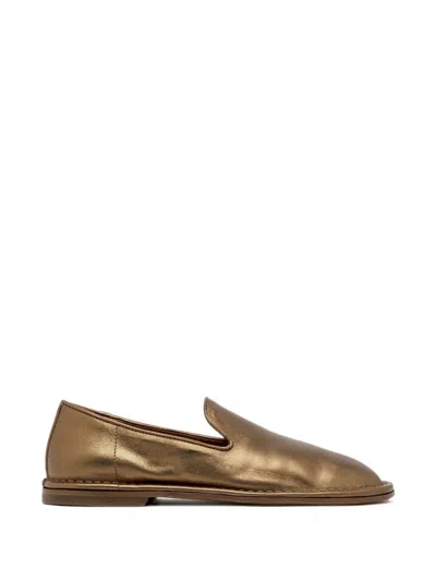 Buttero Ercole Laminated Leather Loafers In Gold